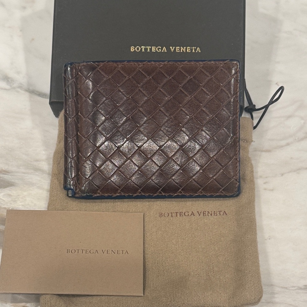 Bottega Veneta Intrecciato Piccolo Bi-Fold Wallet Brown & Blue